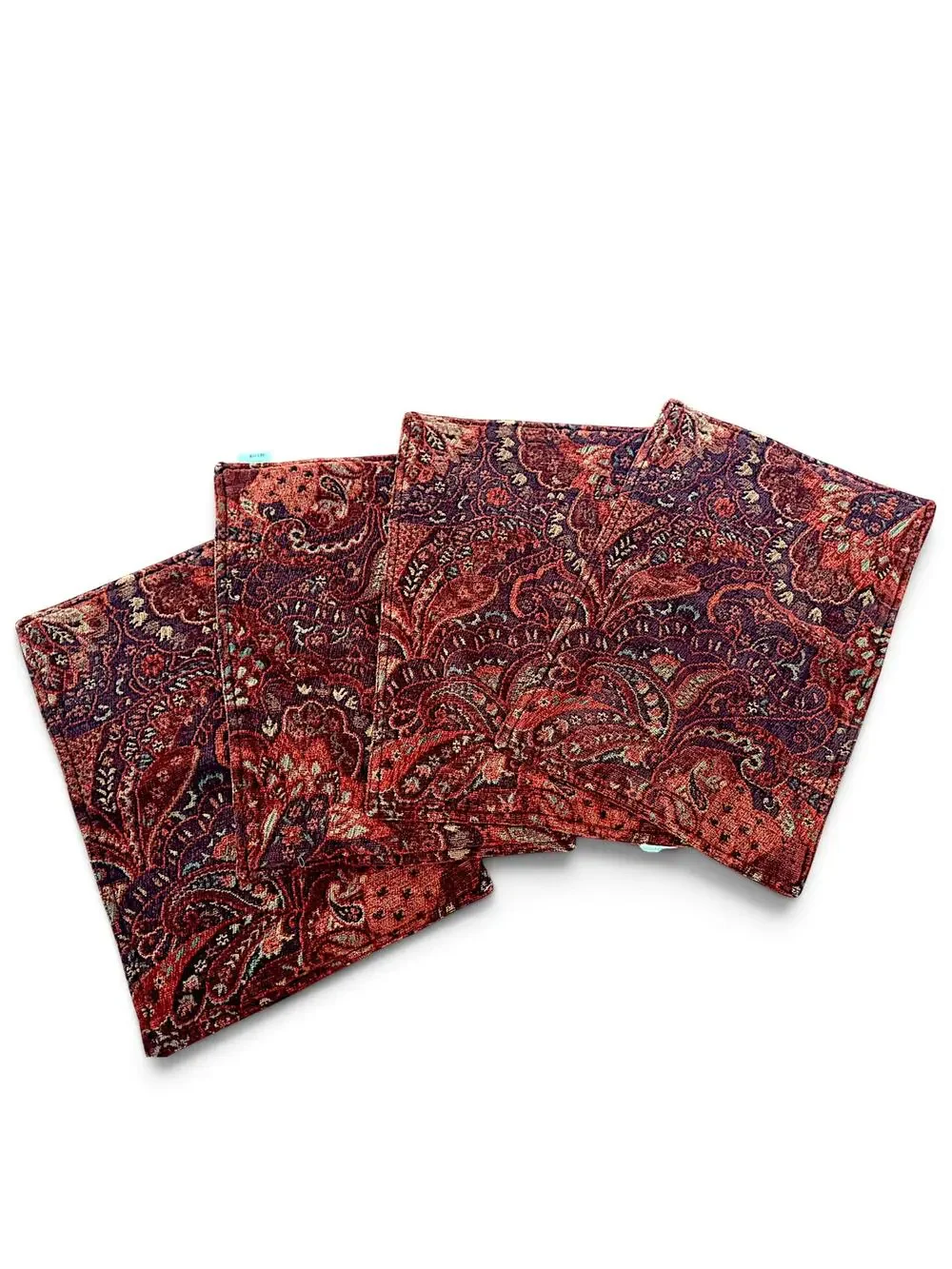 Crate & Barrel Baroque Tapestry Placemats Set of 4 Burgundy Paisley